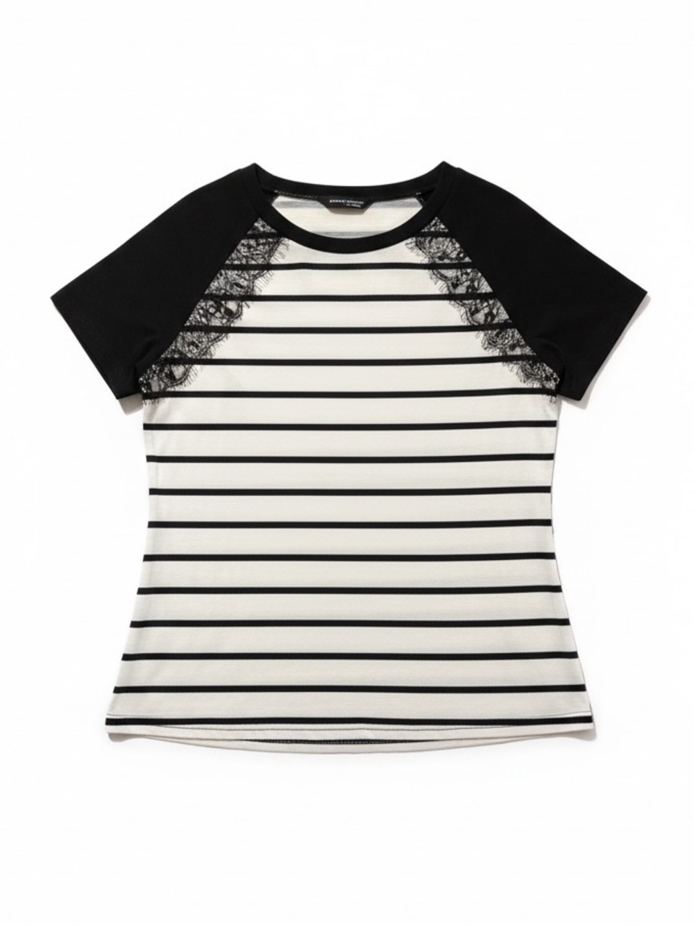 Shein Black & White Striped Lace Top – Large